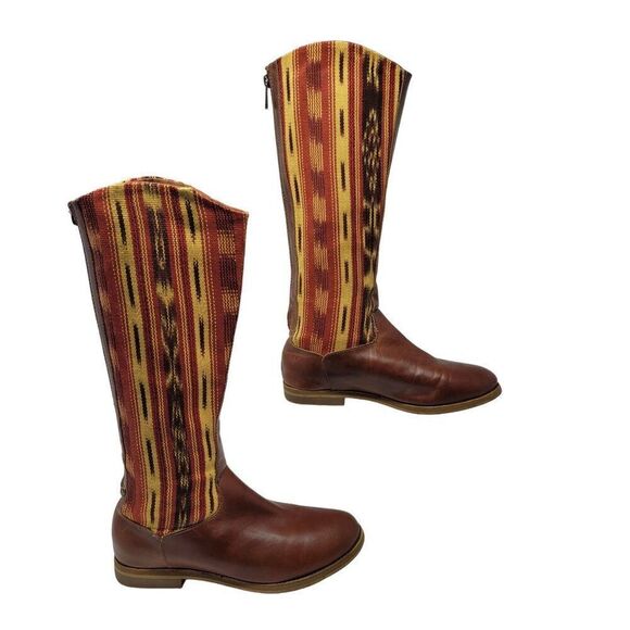 Reef Santa Marta Leather Tapestry Tall Boots 7 Brown Multicolor Western Festival - Picture 9 of 13